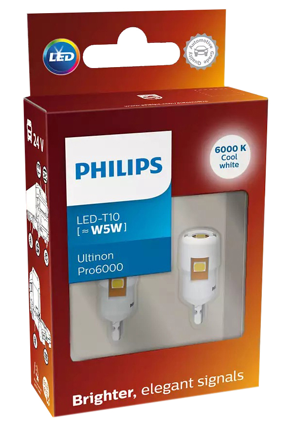 фото Светодиодная лампа fest w5w 24v-led (w2,1x9,5d) 6000k 1.0w ultinon pro6000 (ку. 2шт.) t10 philips