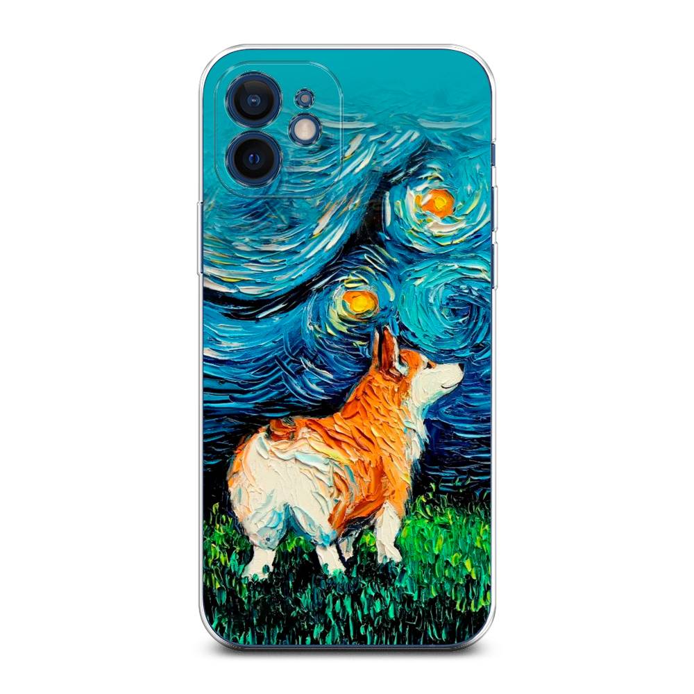 

Чехол на Apple iPhone 12 Mini "Корги звёздная ночь", Коричневый;белый;зеленый, 12650-1