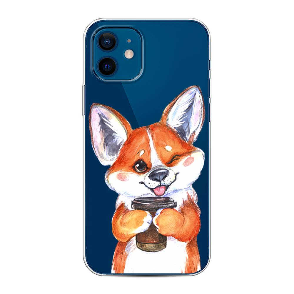 

Чехол на Apple iPhone 12/12 Pro "Корги с кофе", Оранжевый;белый, 12550-4