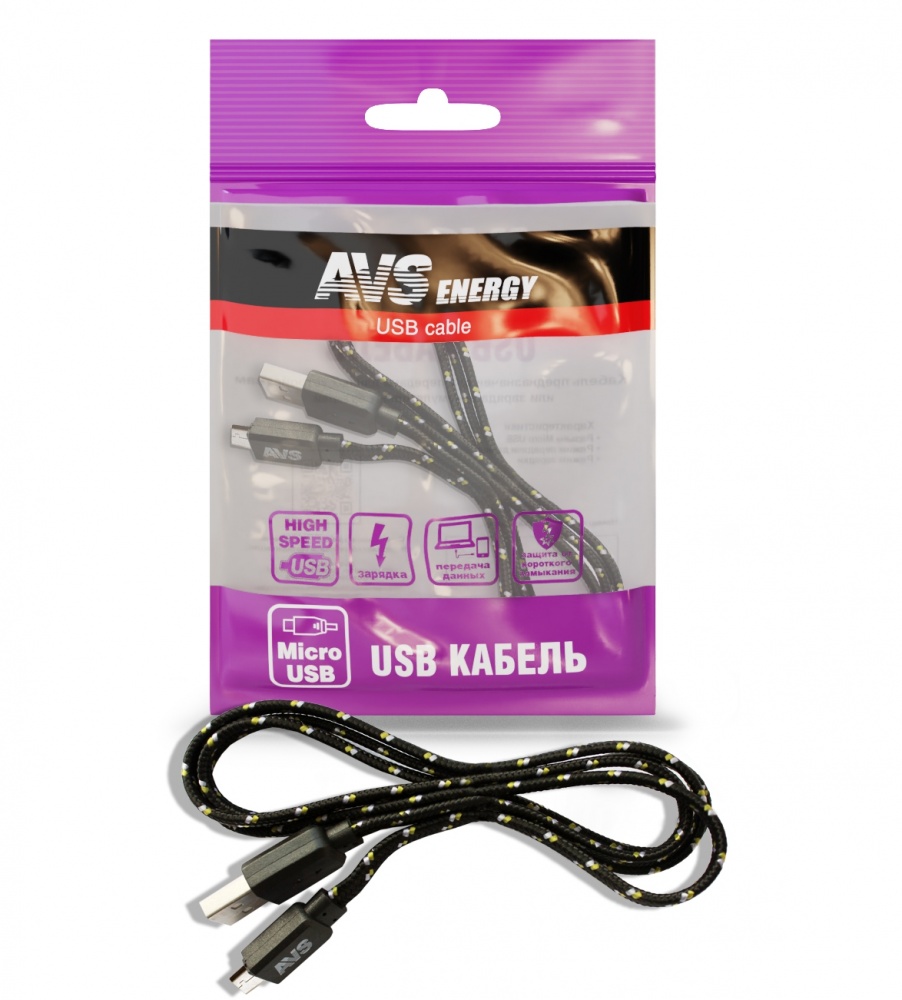 Кабель AVS MR-321 USB - micro USB, 1 м, черный