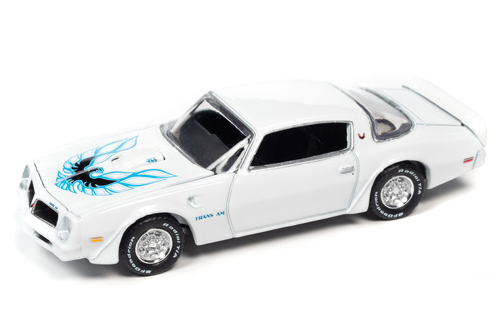 Pontiac firebird t/a 1976 cameo white with blue & black bird hood graphic (белый с синим и