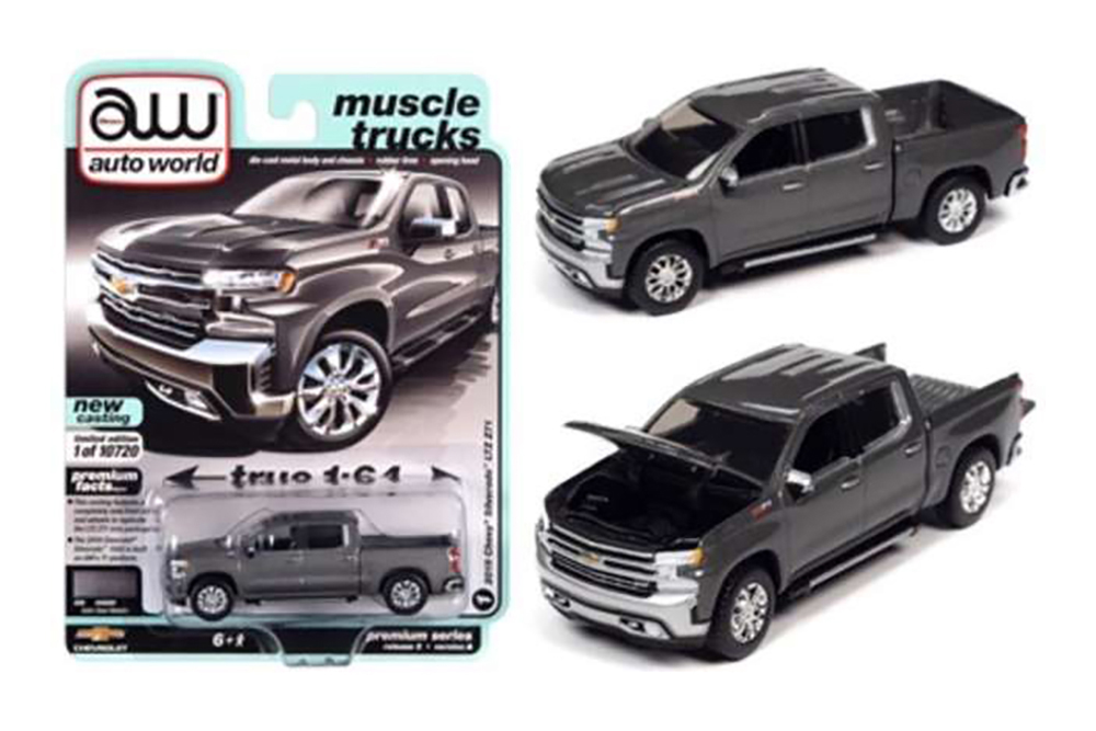 Модель коллекционная Chevrolet silverado ltz Z71 2019 satin steel metallic (серебристый)