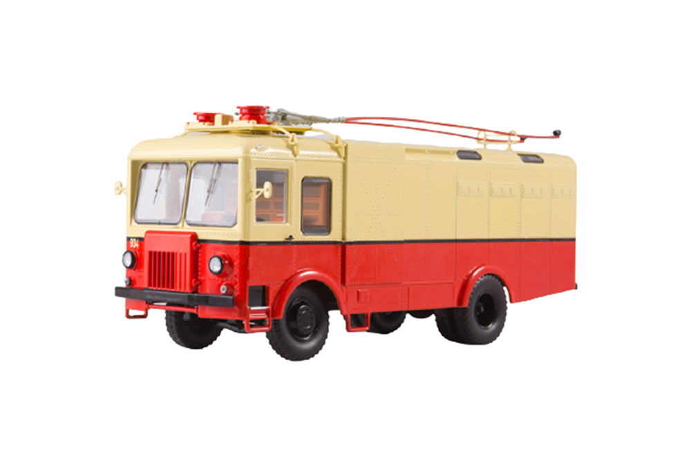 

Модель коллекционная SSM Trolleybus TG-3 cargo (ussr russian) | грузовой троллейбус ТГ-3, Желтый;красный