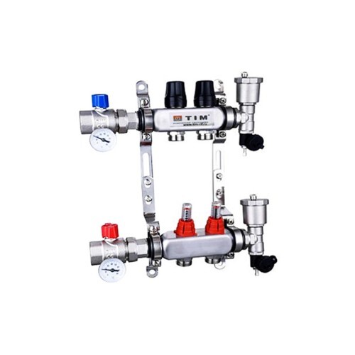 Коллектор для тёплого пола с расходомерами Tim KAS5002 на 2 выхода из нержавейки