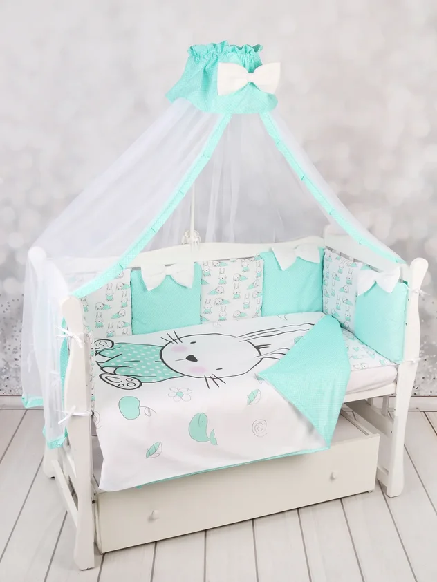 

Комплект постельного белья AmaroBaby Premium Зайчик мятный, 18 предметов