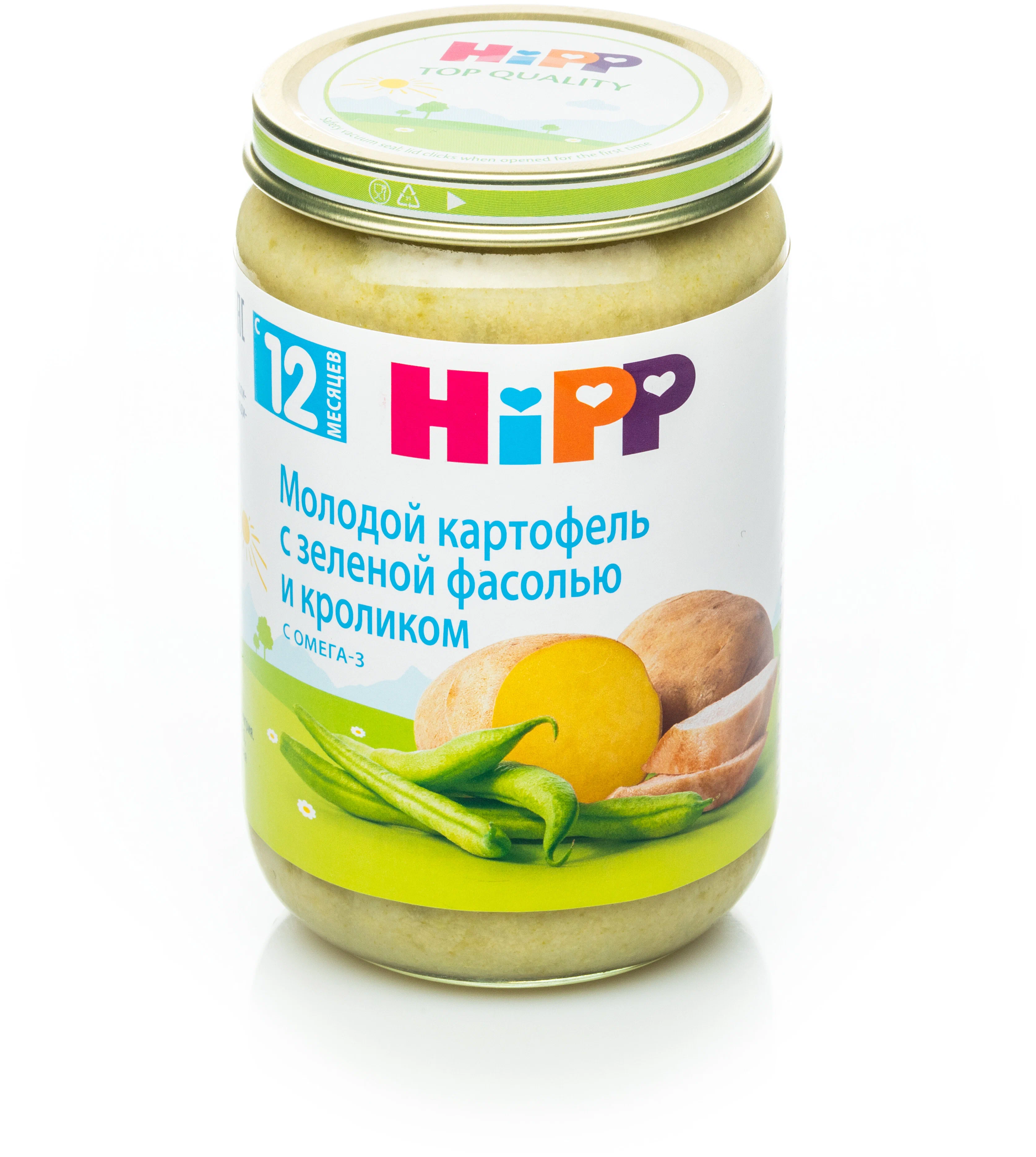 

Пюре HiPP Молодой картофель с зеленой фасолью и кроликом, 6х220 гр., 6853