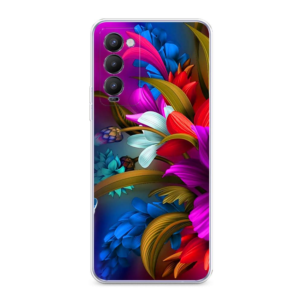 

Чехол на Tecno Camon 18 "Фантастические цветы", Фиолетовый;красный;синий, 300650-2