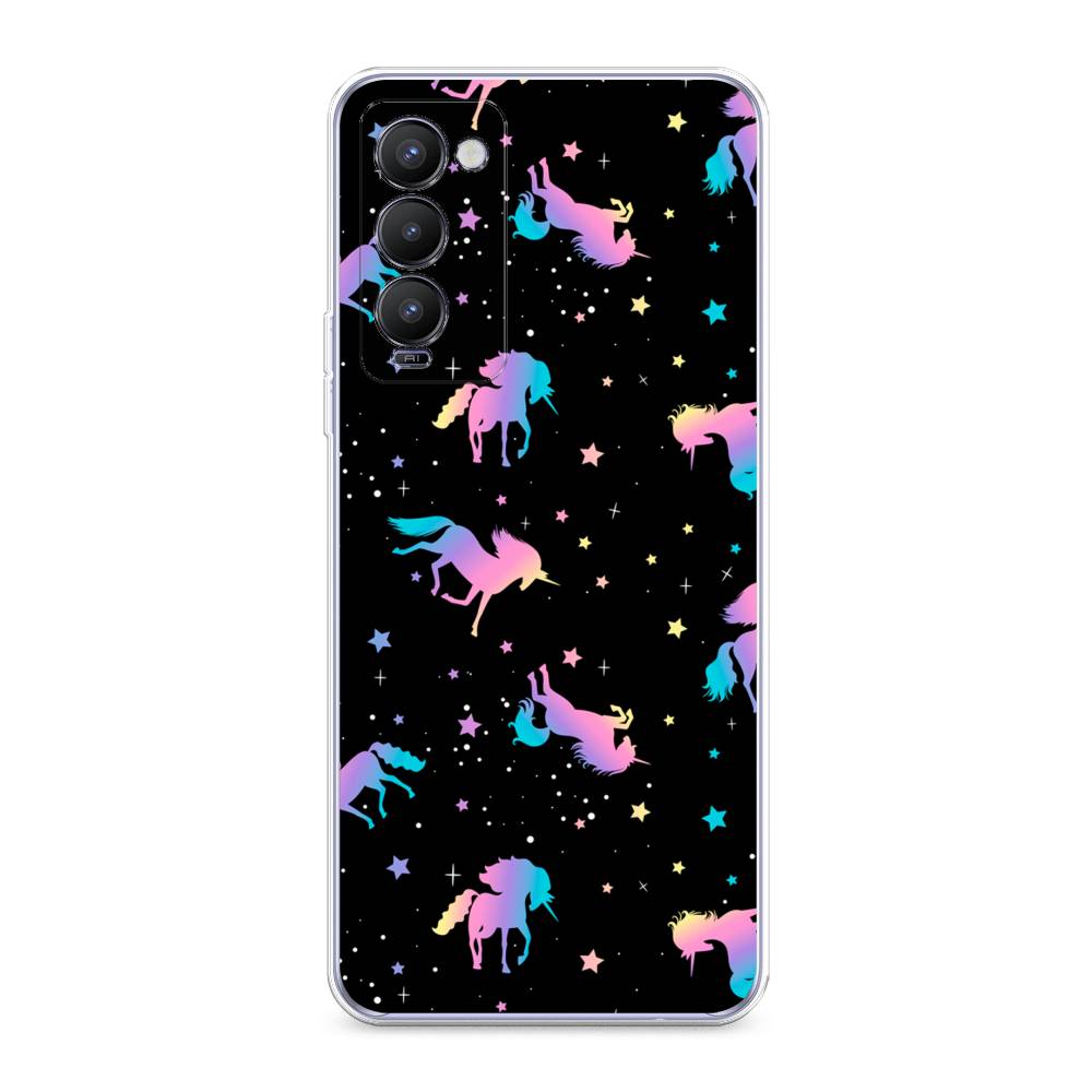 

Чехол на Tecno Camon 18 "Единороги градиент", Черный;розовый;голубой, 300650-1