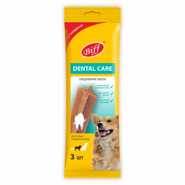 фото Лакомство для собак biff dental care, снек для чистки зубов со вкусом говядины, 77г titbit