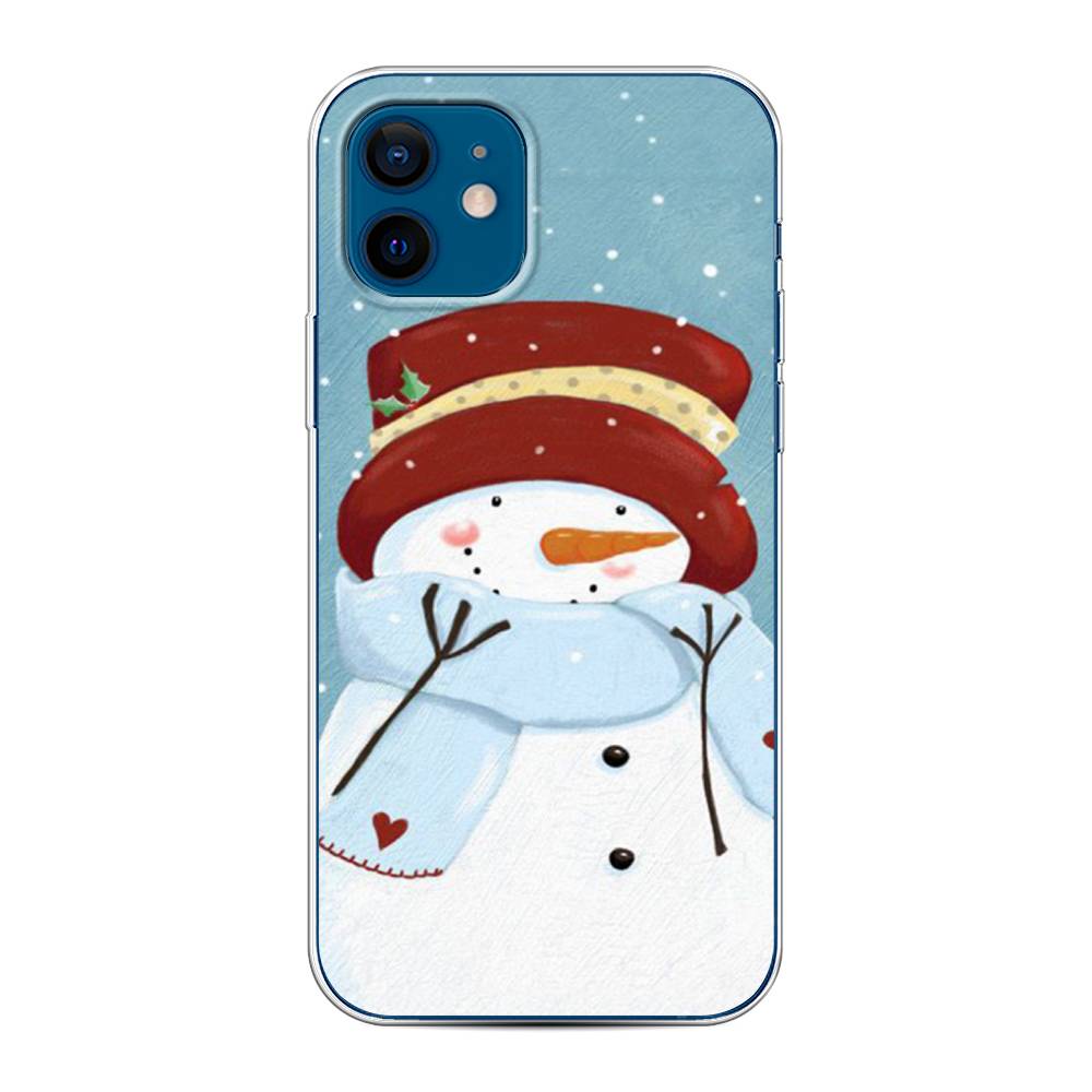 

Чехол для Apple iPhone 12/12 Pro "Застенчивый снеговик", Голубой;белый;красный, 12550-5