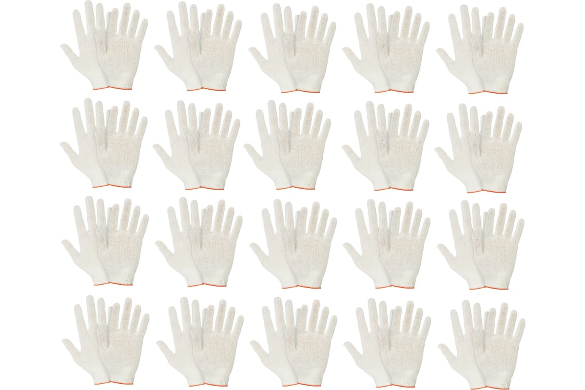 Трикотажные перчатки КОРДЛЕНД хлопок, 5-ти нитка, белые, 20 пар, 10-й класс, M, 39-41 гр,