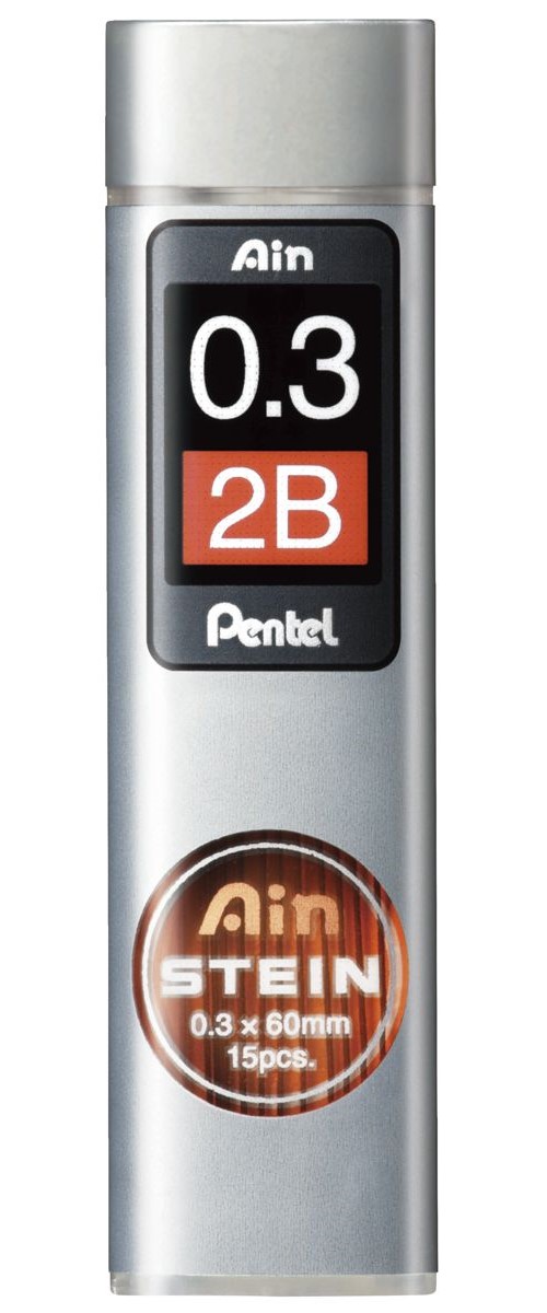 

Грифели 15 шт. для карандашей автоматических Pentel Ain Stein 0.3 мм в тубе C273-2BO 2B, Черный, C273-2BO