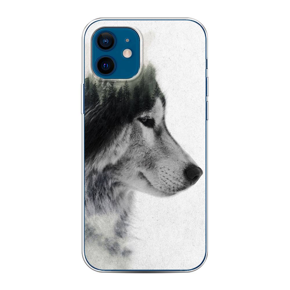 

Чехол на Apple iPhone 12/12 Pro "Волк лес", Серый;белый, 12550-1