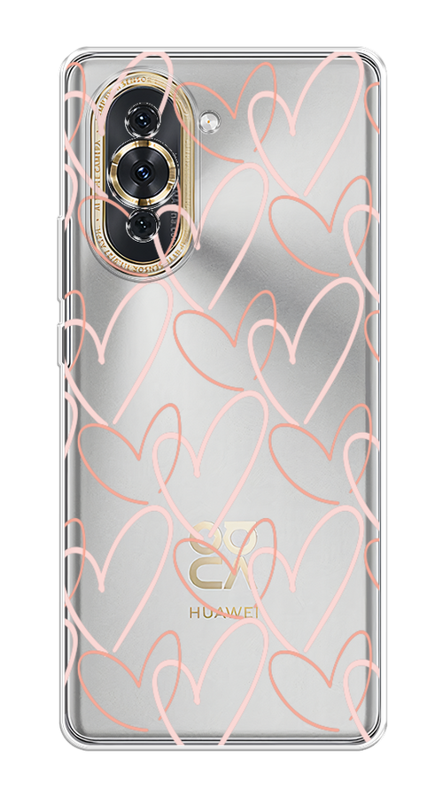 

Чехол на Huawei Nova 10 "Узор из сердечек", Розовый;бежевый, 6108950-6