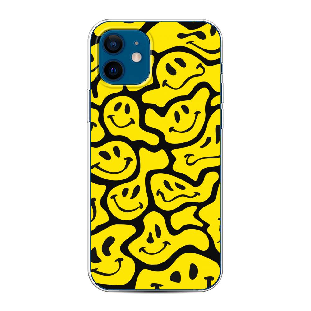

Чехол на Apple iPhone 12/12 Pro "Расплывчатые смайлики желтые", Черный;желтый, 12550-6