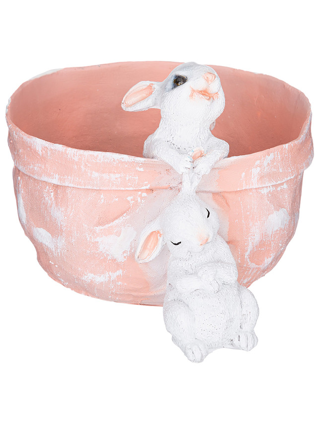 фото Кашпо lefard кролики в лукошке розовый