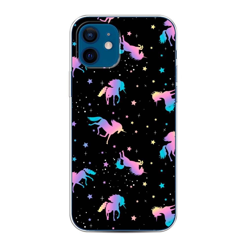 

Чехол на Apple iPhone 12/12 Pro "Единороги градиент", Черный;розовый;голубой, 12550-1