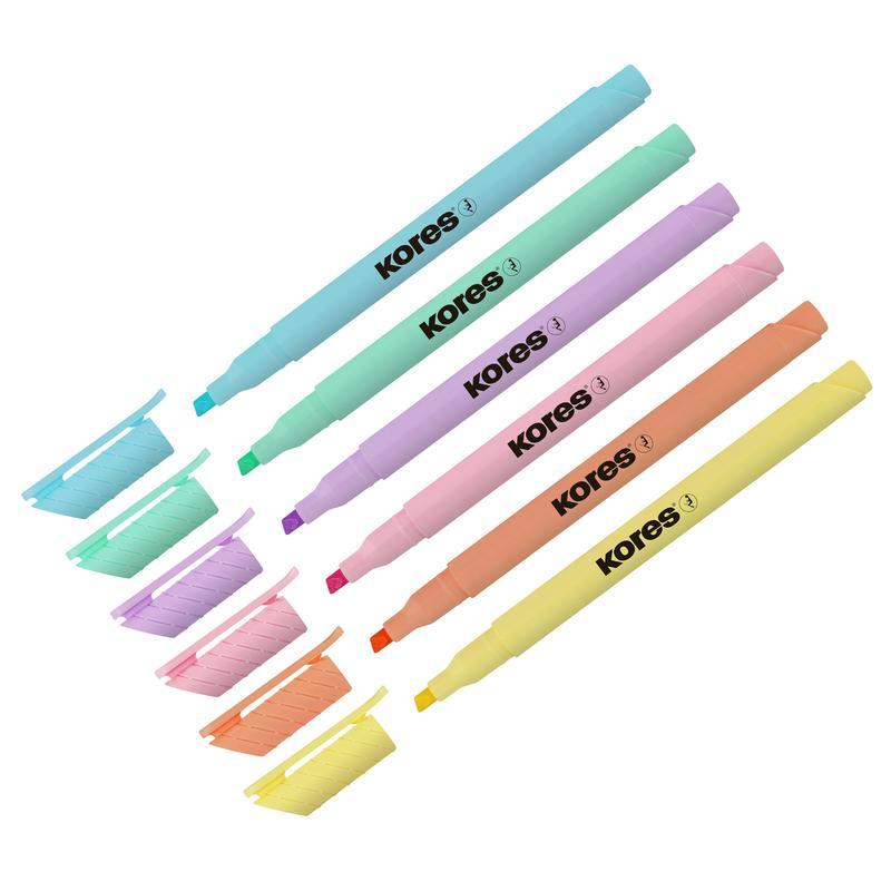 Набор маркеров-текстовыделителей Kores High Liner Pastel (1-4мм, 6 цветов) 6шт., 10 уп.