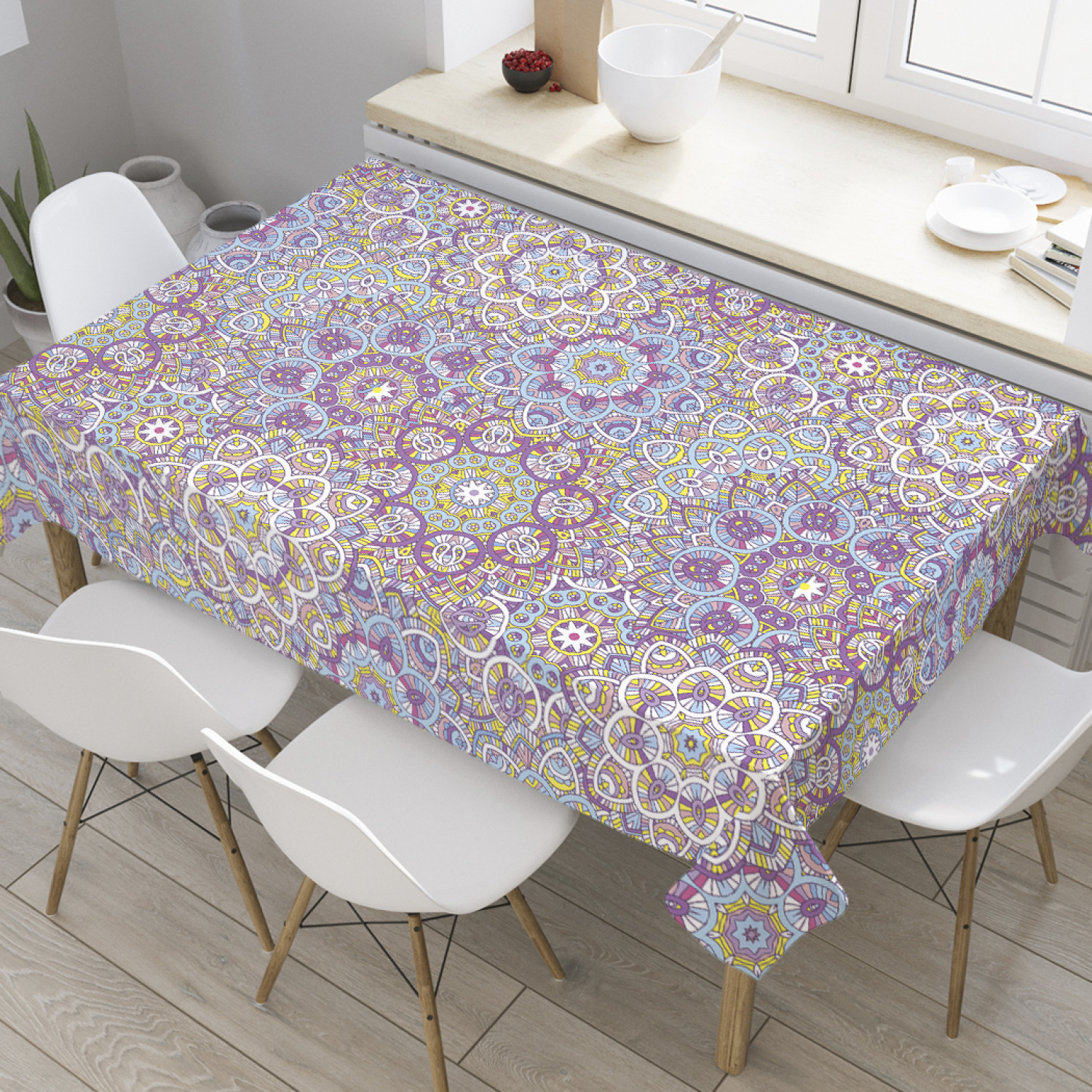 

Скатерть прямоугольная JoyArty "Наложение мандалы" из оксфорда, 120x145 см, Голубой, Наложение мандалы