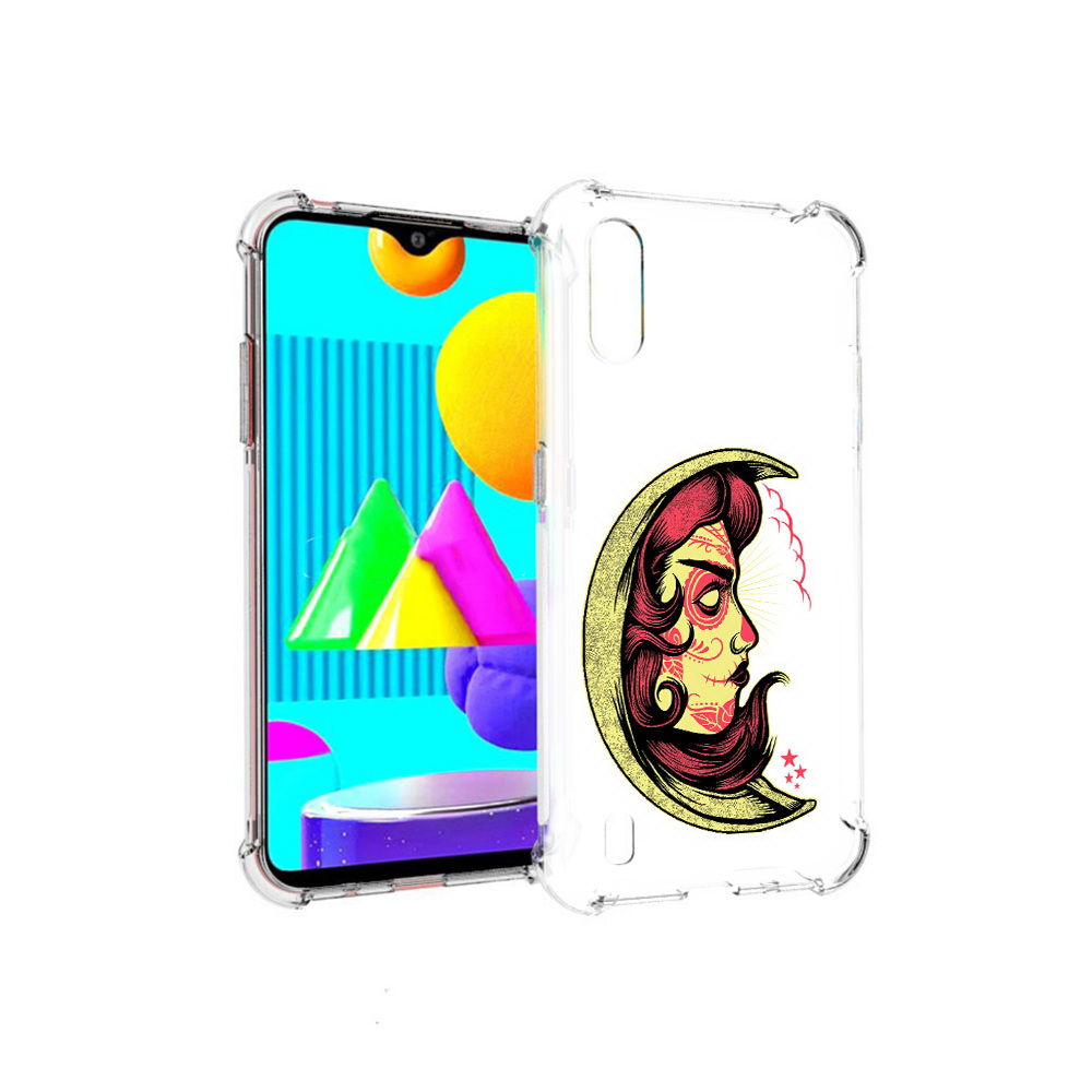 

Чехол MyPads Tocco для Samsung Galaxy M01 желтый полумесяц с лицом девушки, Прозрачный, Tocco