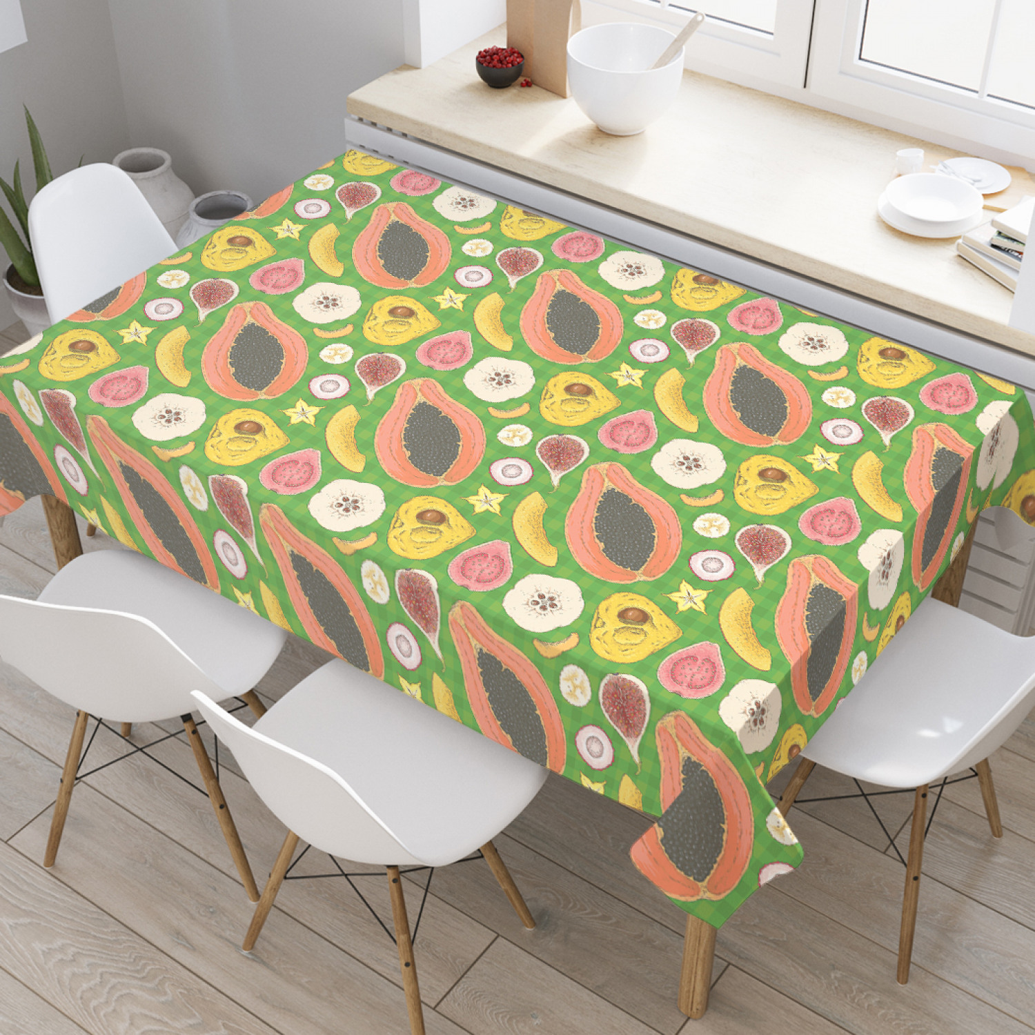 

Скатерть прямоугольная JoyArty "Экзотические фрукты" из оксфорда, 120x145 см, Зеленый, Экзотические фрукты