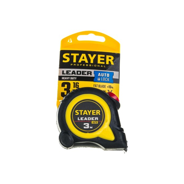 

Рулетка Stayer LEADER 3м / 16мм с автостопом в ударостойком обрезиненном корпусе 3402-3_z0