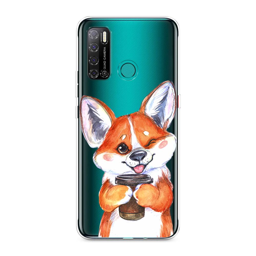 

Чехол на Tecno Pouvoir 4 "Корги с кофе", Оранжевый;белый, 300350-4