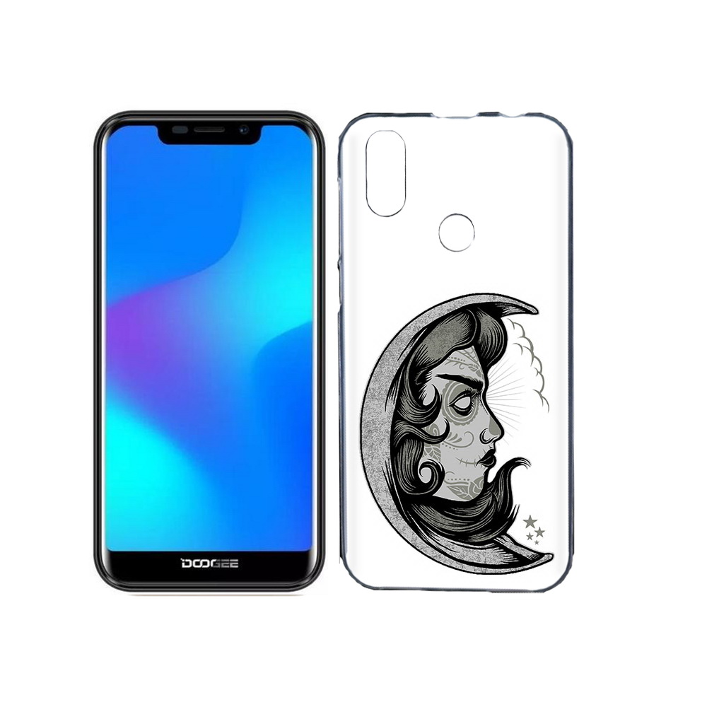 

Чехол MyPads Tocco для Doogee X70 черно белая луна с лицом, Прозрачный, Tocco