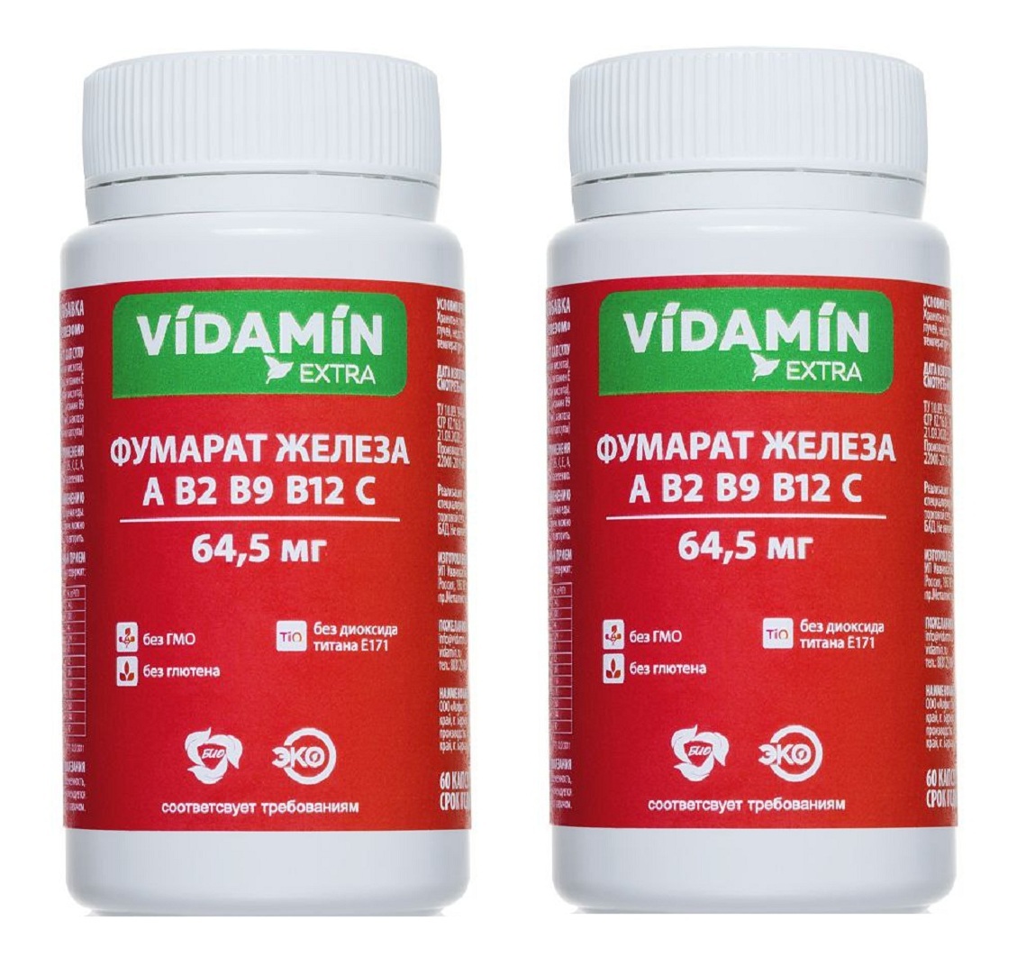 

Фумарат железа VIDAMIN EXTRA с витаминами А,С,В капсулы 60 шт. 2 уп., Железо