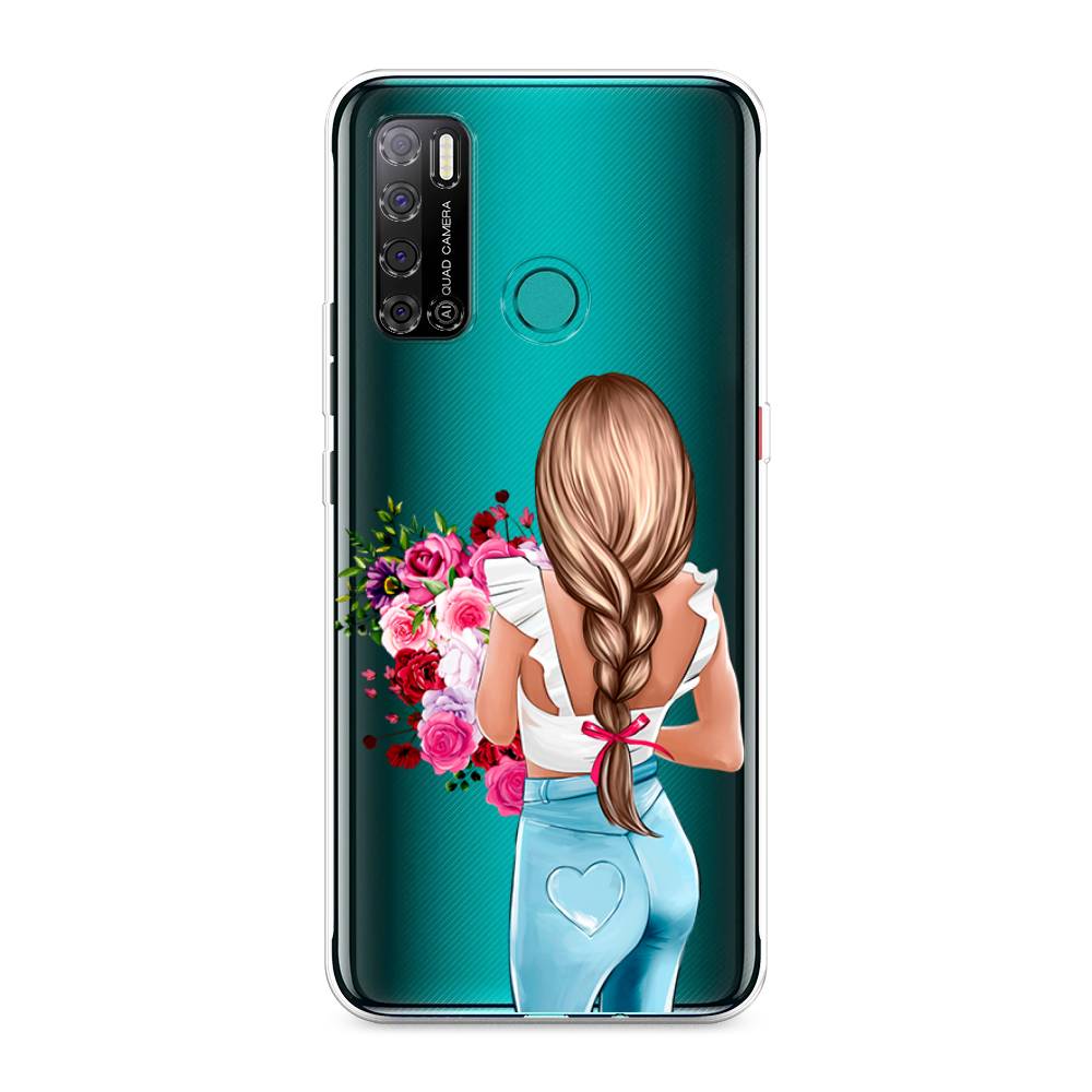 

Чехол на Tecno Pouvoir 4 "Девушка с цветами", Коричневый;розовый;голубой, 300350-6