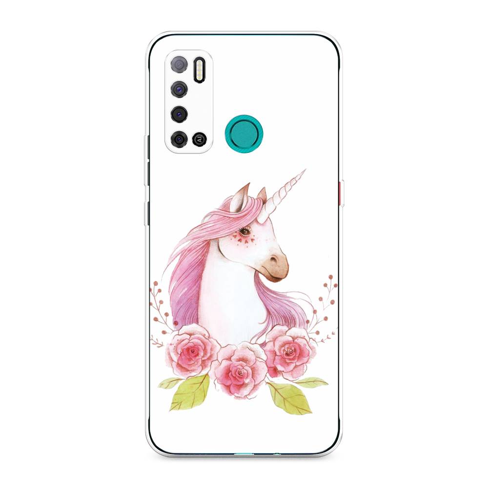 

Чехол на Tecno Pouvoir 4 "Единорог цветы", Белый;розовый;серый, 300350-1