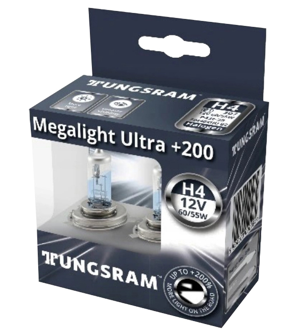 Галогенная лампа H4 12V- 60/55W (P43t)(+200% света) Megalight Ultra +200 (2шт.) 93120596