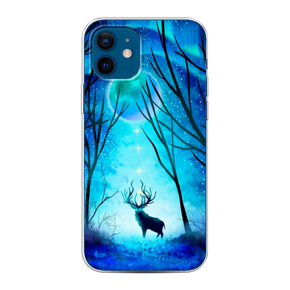 

Чехол на Apple iPhone 12/12 Pro "Олень северное сияние", Синий;черный;голубой, 12550-1