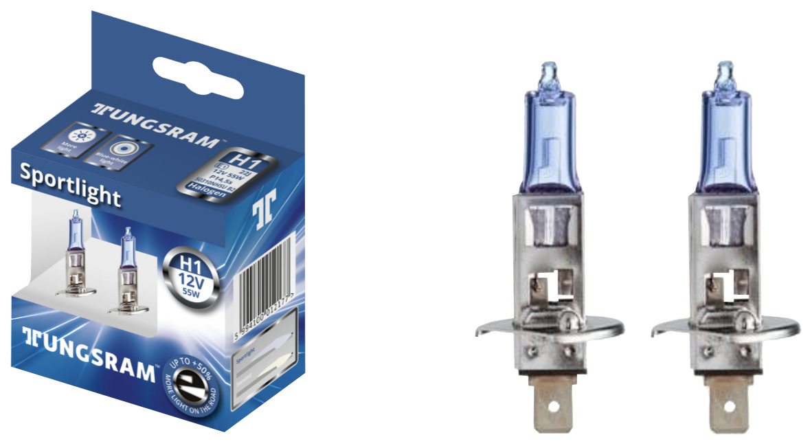 Галогенная лампа H1 12V- 55W (P14,5s) (белый свет-голуб.оттен.) Sportlight (2шт.) 522336
