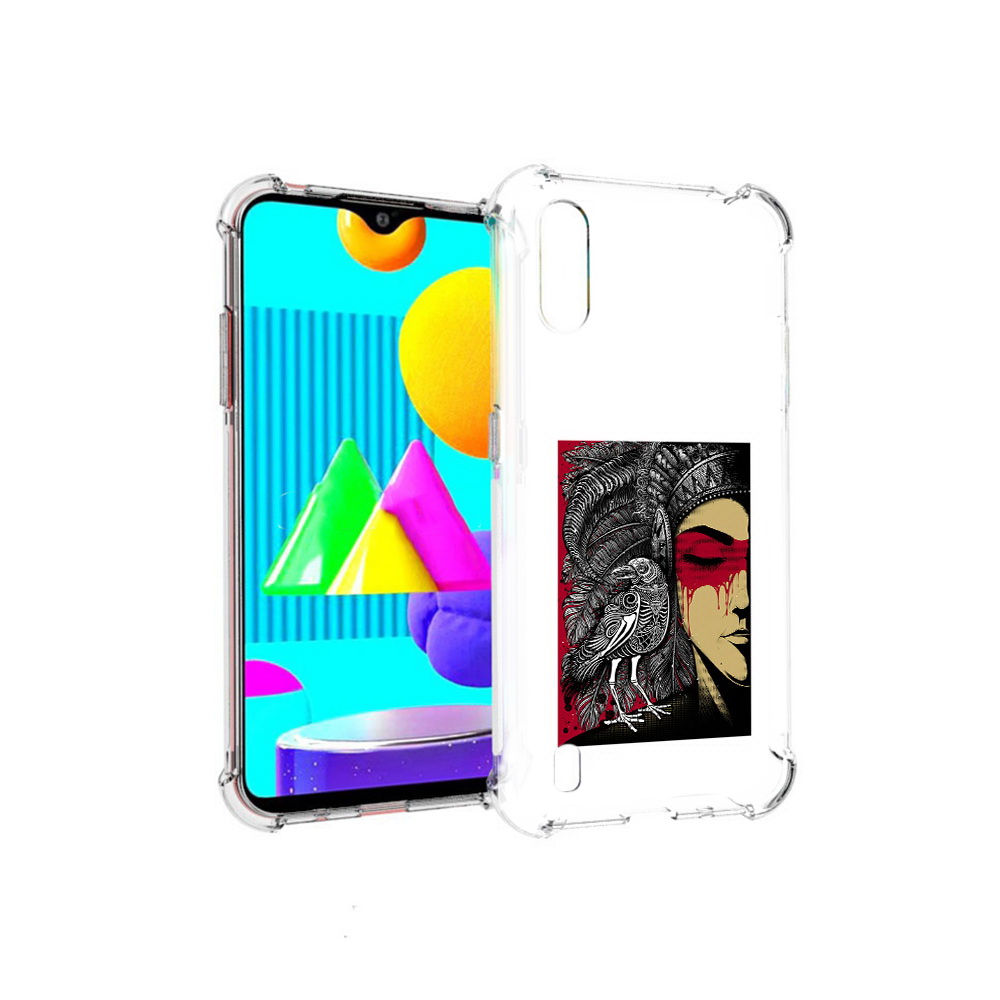 

Чехол MyPads Tocco для Samsung Galaxy M01 девушка с вороном в абстракции, Прозрачный, Tocco