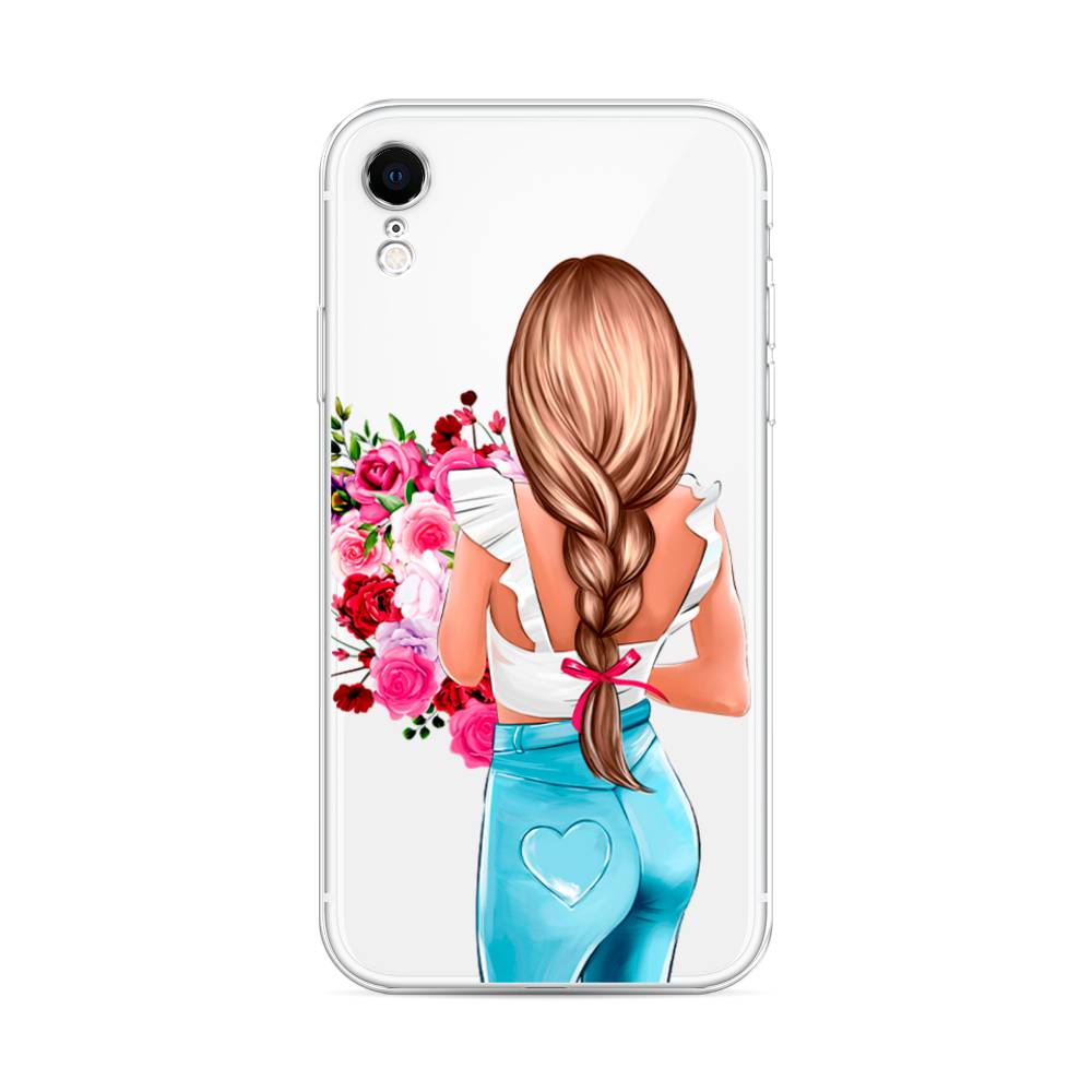 

Чехол на Apple iPhone XR "Девушка с цветами", Коричневый;розовый;голубой, 12050-6