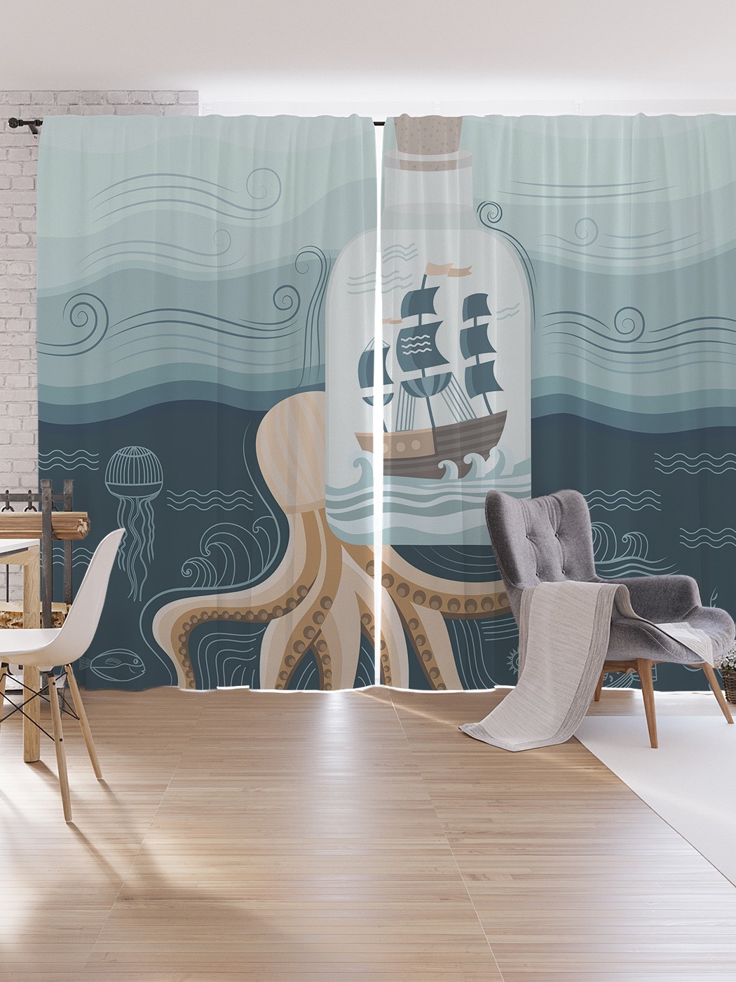 

Шторы под лён JoyArty "Галера в бутылке", серия Oxford DeLux, 340х265 см, Галера в бутылке