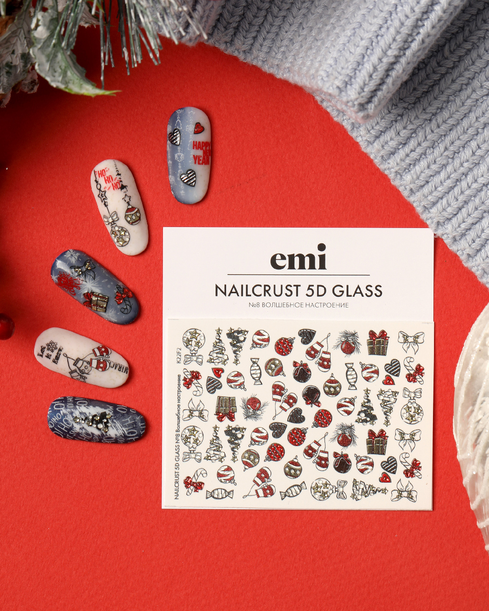 Наклейки для дизайна ногтей Emi NAILCRUST 5D GLASS №8 Волшебное настроение Россия разноцветный