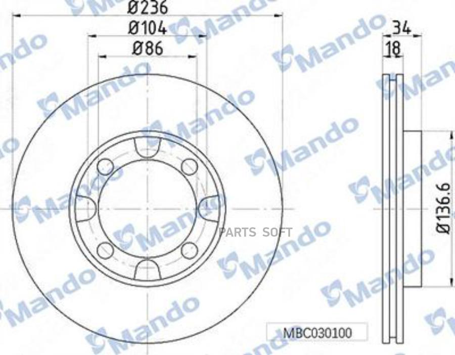 Диск Тормозной Mitsubishi Carisma (96-) Передний (1) Mando