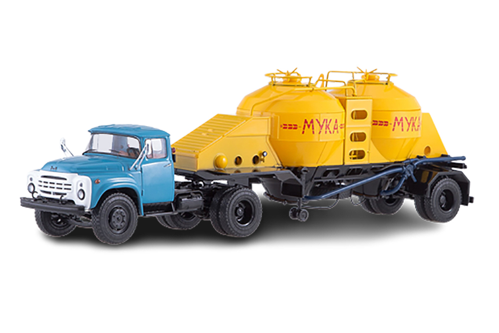 

Модель коллекционная ZIL-130B1 (ussr russia) / ЗИL-130В1 с полуприцепом муковозом К4-АМГ, Синий;желтый