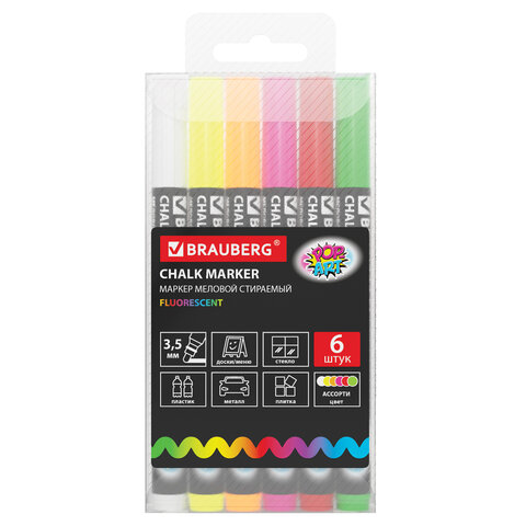 

Набор маркеров меловых Brauberg Pop-Art 3.5мм, 6 цветов 6шт 10 уп, Разноцветный