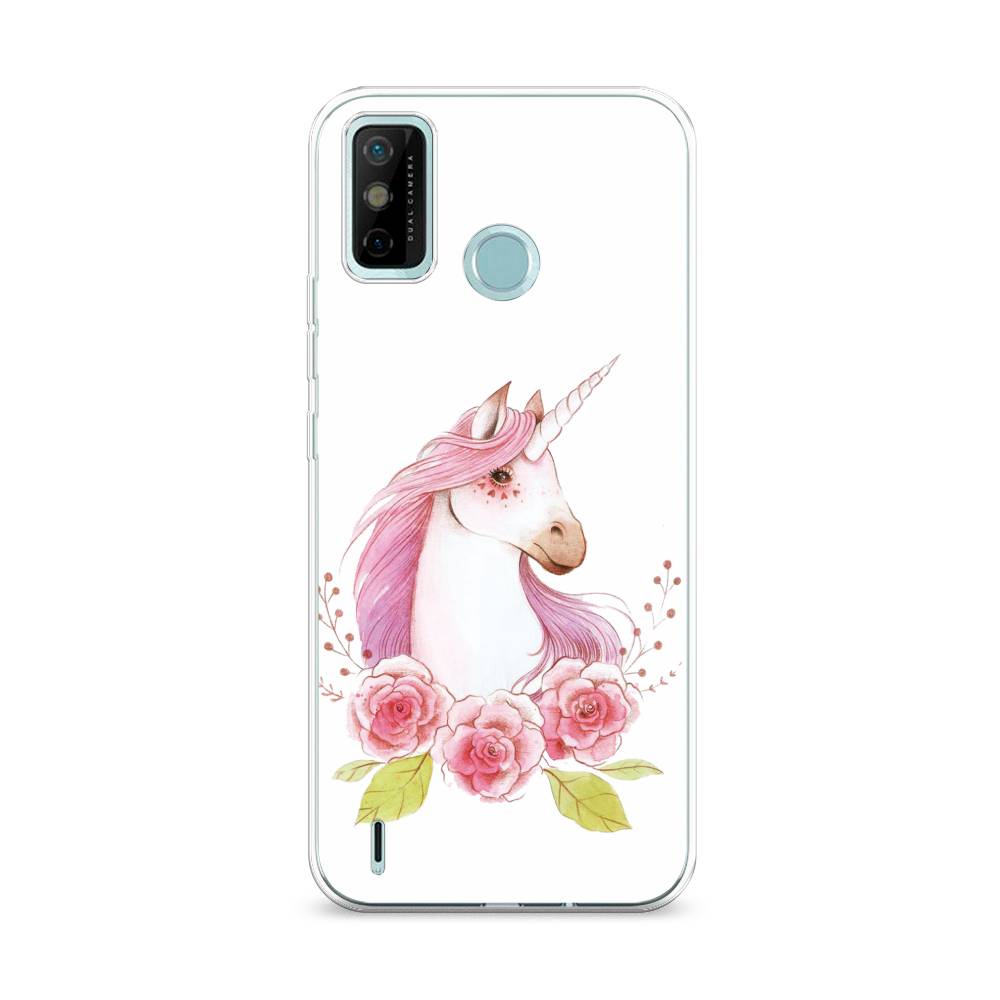 

Чехол на Tecno Spark 6 Go "Единорог цветы", Белый;розовый;серый, 300250-1