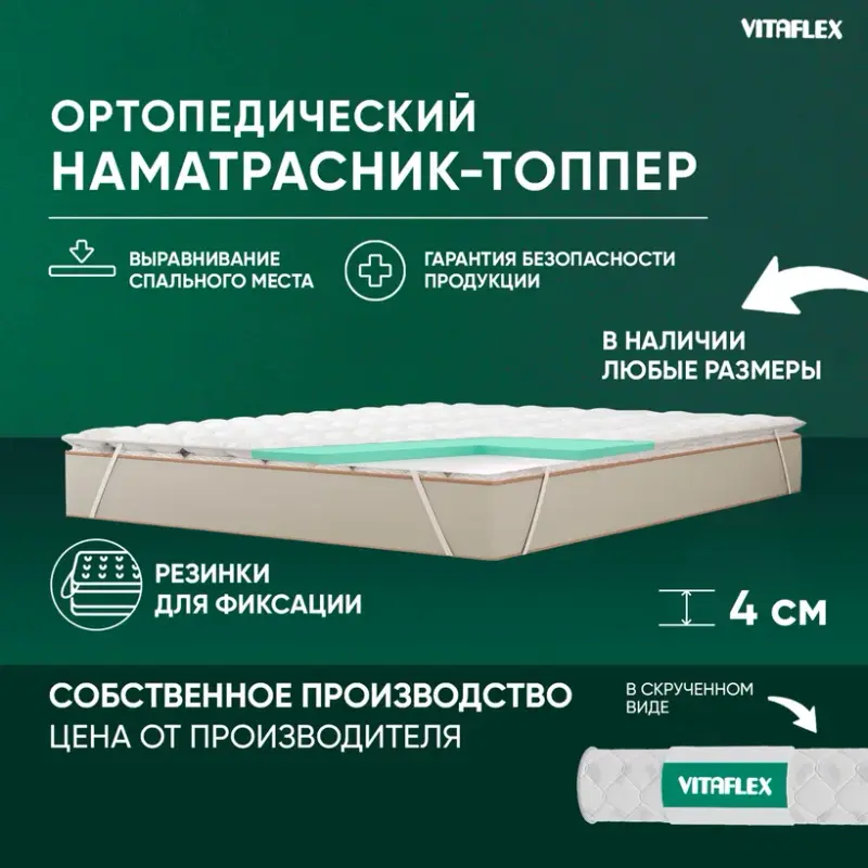 

Топпер с наполнителем Vitaflex Soft Tricot 3x4Sk 180х145 см, Белый, Soft Tricot 3x4Sk