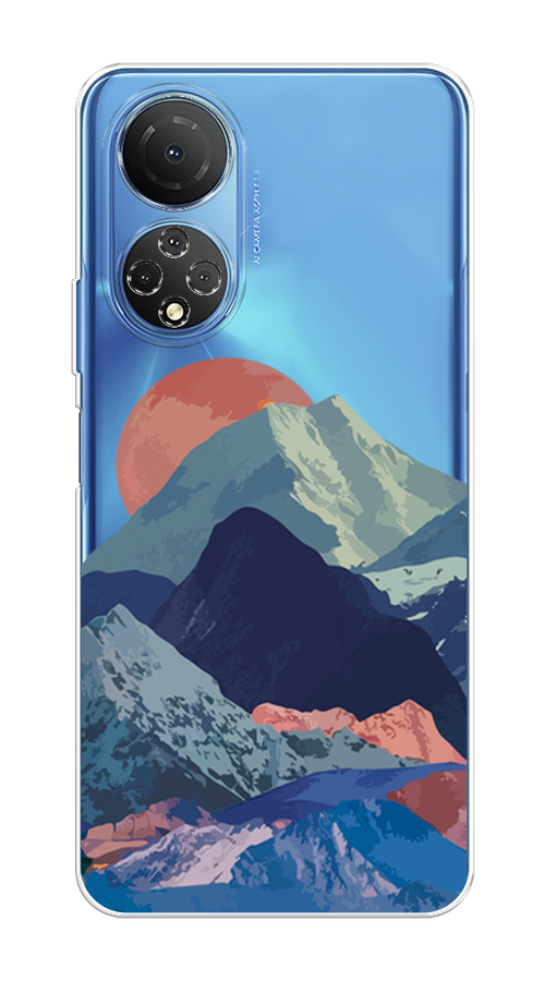 

Чехол на Honor X7 2022 "Закат в снежных горах", Красный;серый;голубой, 6108850-2