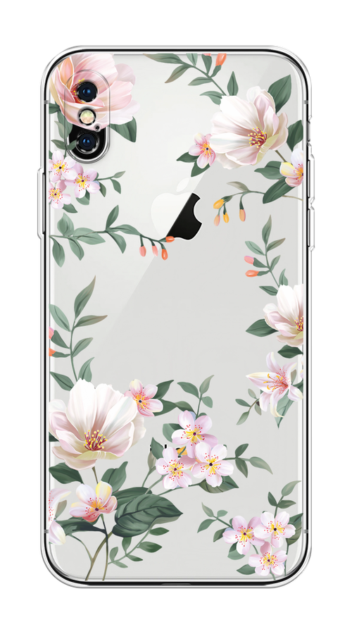 

Чехол на Apple iPhone XS Max "Beautiful white flowers", Бежевый;зеленый, 11950-1