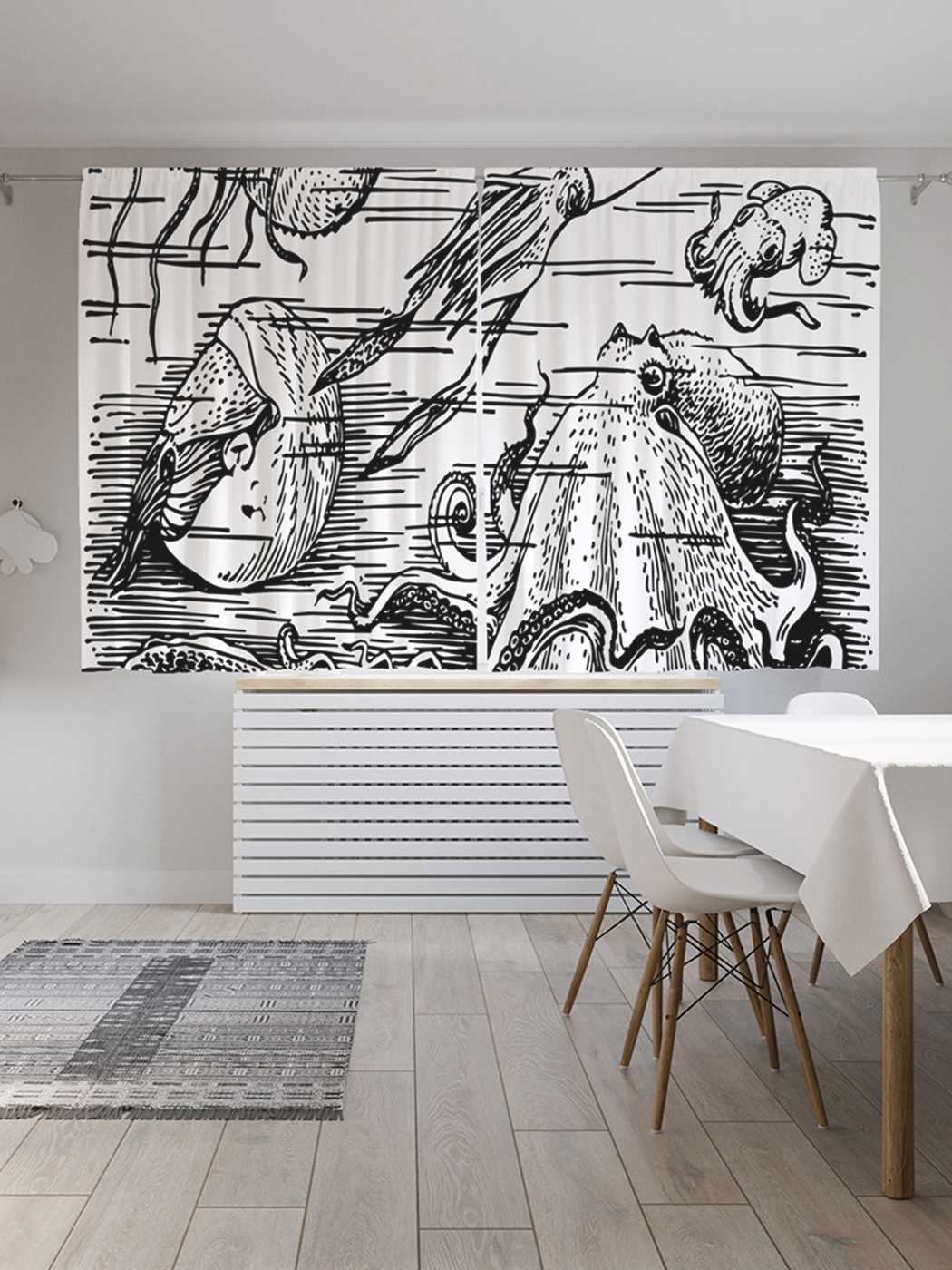 

Классические шторы JoyArty "Разнообразие кальмаров", Oxford DeLux, 2 полотна 145x180 см, Разнообразие кальмаров
