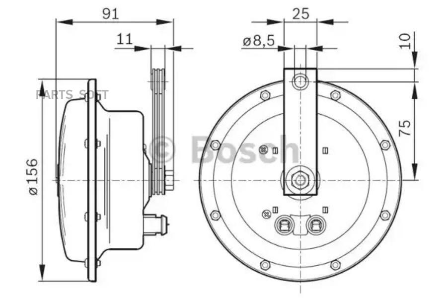 Звуковой сигнал (компл) UNIVERSAL /110dB 325/400Hz /U=12V BOSCH 0 986 AH0 203 1шт