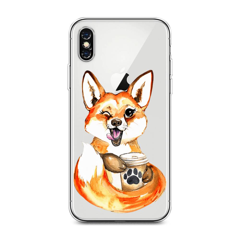 

Чехол на Apple iPhone XS Max "Подмигивающая лиса с кофе", Оранжевый;белый;коричневый, 11950-4
