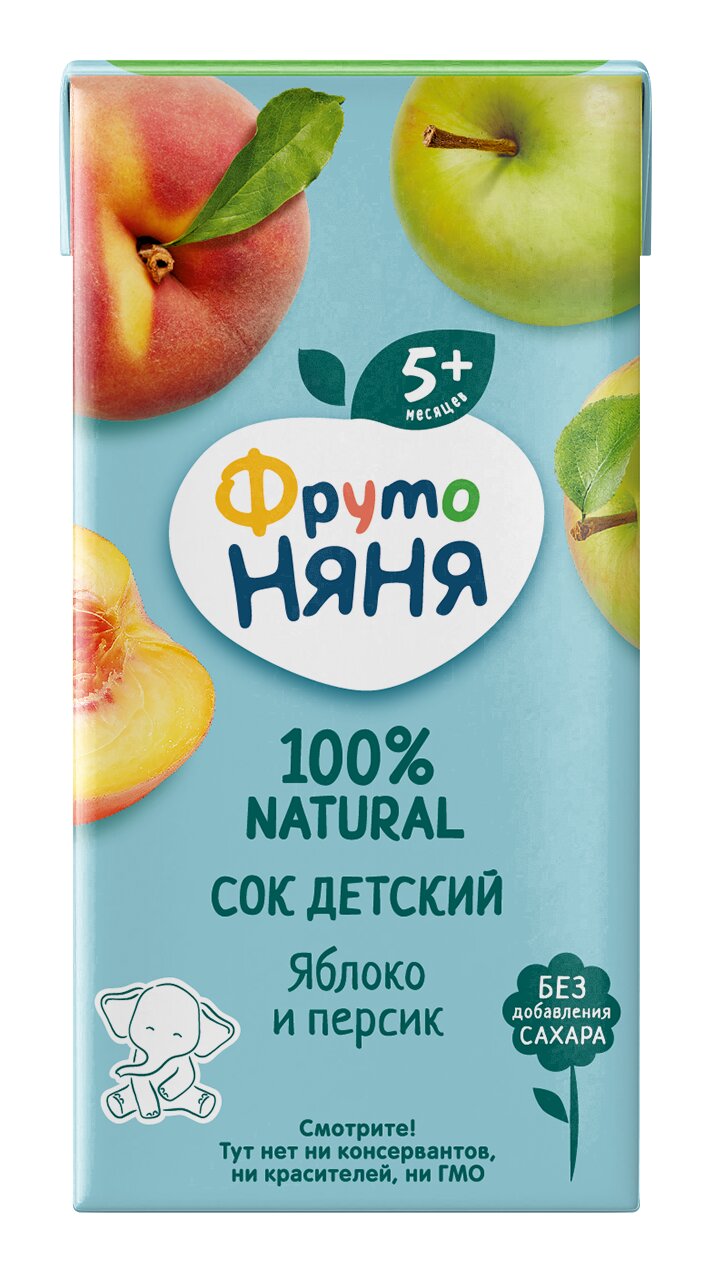 Сок ФрутоНяня Яблоко и персик с мякотью с 5 мес 200 мл