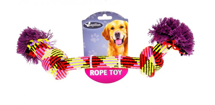 Игрушка для собак Papillon канат плетеный цветной с двумя узлами, 33 см
